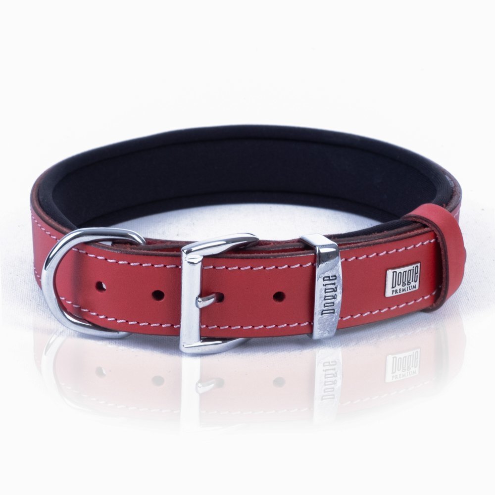 Doggie Konforlu Gerçek Deriden El Yapımı Çivili Köpek Boyun Tasması 3x42-50 Cm Kırmızı