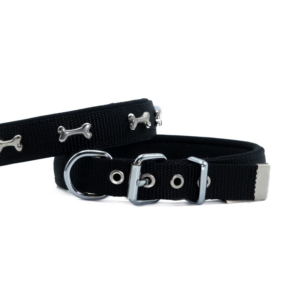 Doggie Comfort Metal Kemik İşlemeli Köpek Boyun Tasması S 2x30-35 Cm Siyah