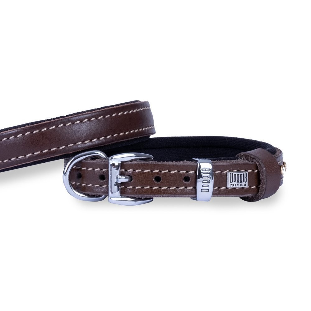 Doggie Konforlu Gerçek Deriden El Yapımı Köpek Boyun Tasması 1.5x25-30 Cm Kahverengi