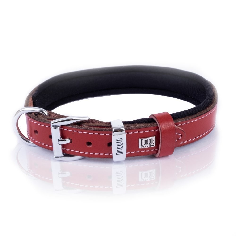 Doggie Konforlu Gerçek Deriden El Yapımı Köpek Boyun Tasması 2x35-40 Cm Kırmızı