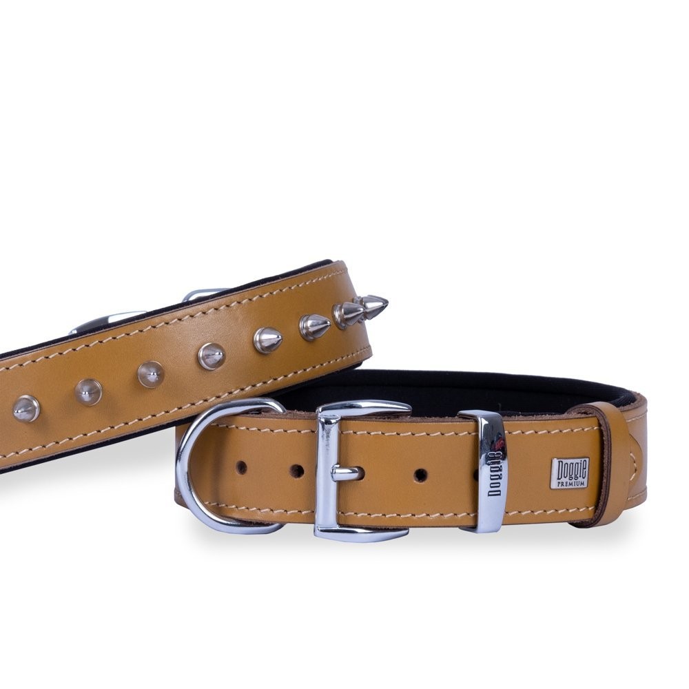 Doggie Konforlu Gerçek Deriden El Yapımı Çivili Köpek Boyun Tasması 3.5x52-60 Cm Camel