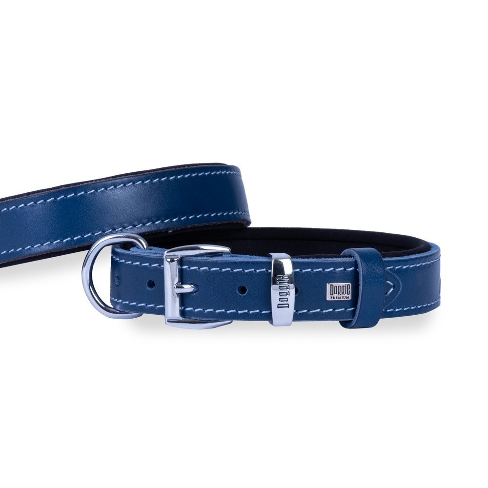 Doggie Konforlu Gerçek Deriden El Yapımı Köpek Boyun Tasması 3x42-50 Cm Royal Mavi