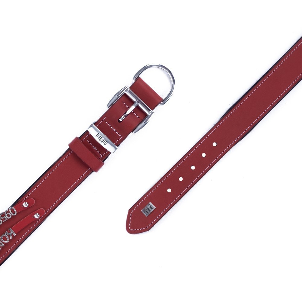 Doggie İsimlikli Deri Boyun Tasması L 3.5x52-60 Cm Kırmızı