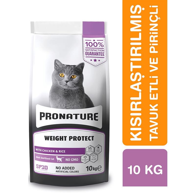 Pronature Kilo Kontrolü için Tavuklu ve Pirinçli Kısırlaştırılmış Yetişkin Kedi Maması 10 Kg