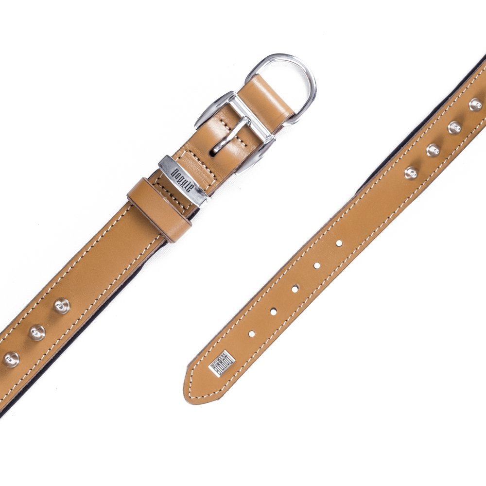 Doggie Konforlu Gerçek Deriden El Yapımı Çivili Köpek Boyun Tasması 3x42-50 Cm Camel