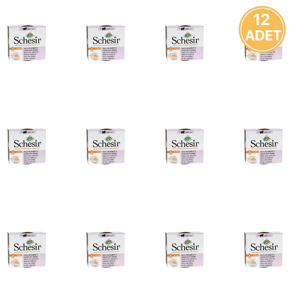Schesir Soslu Tavuk Etli ve Karidesli Yetişkin Kedi Konservesi 70 Gr (12 Adet)