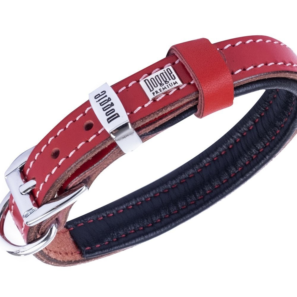 Doggie Firstclass Gerçek Deriden El Yapımı Köpek Boyun Tasması 1.5x20-25 Cm Kırmızı