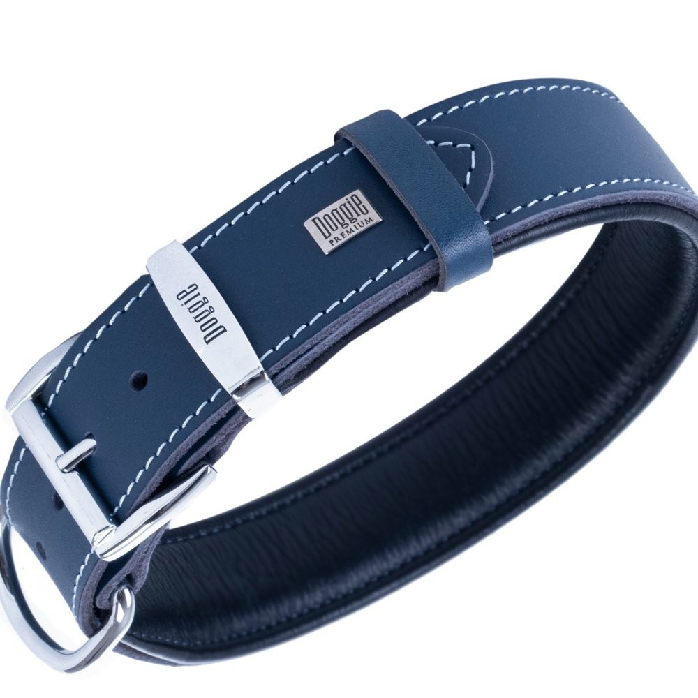Doggie Firstclass Gerçek Deriden El Yapımı Köpek Boyun Tasması 4x57-65 Cm Royal Mavi