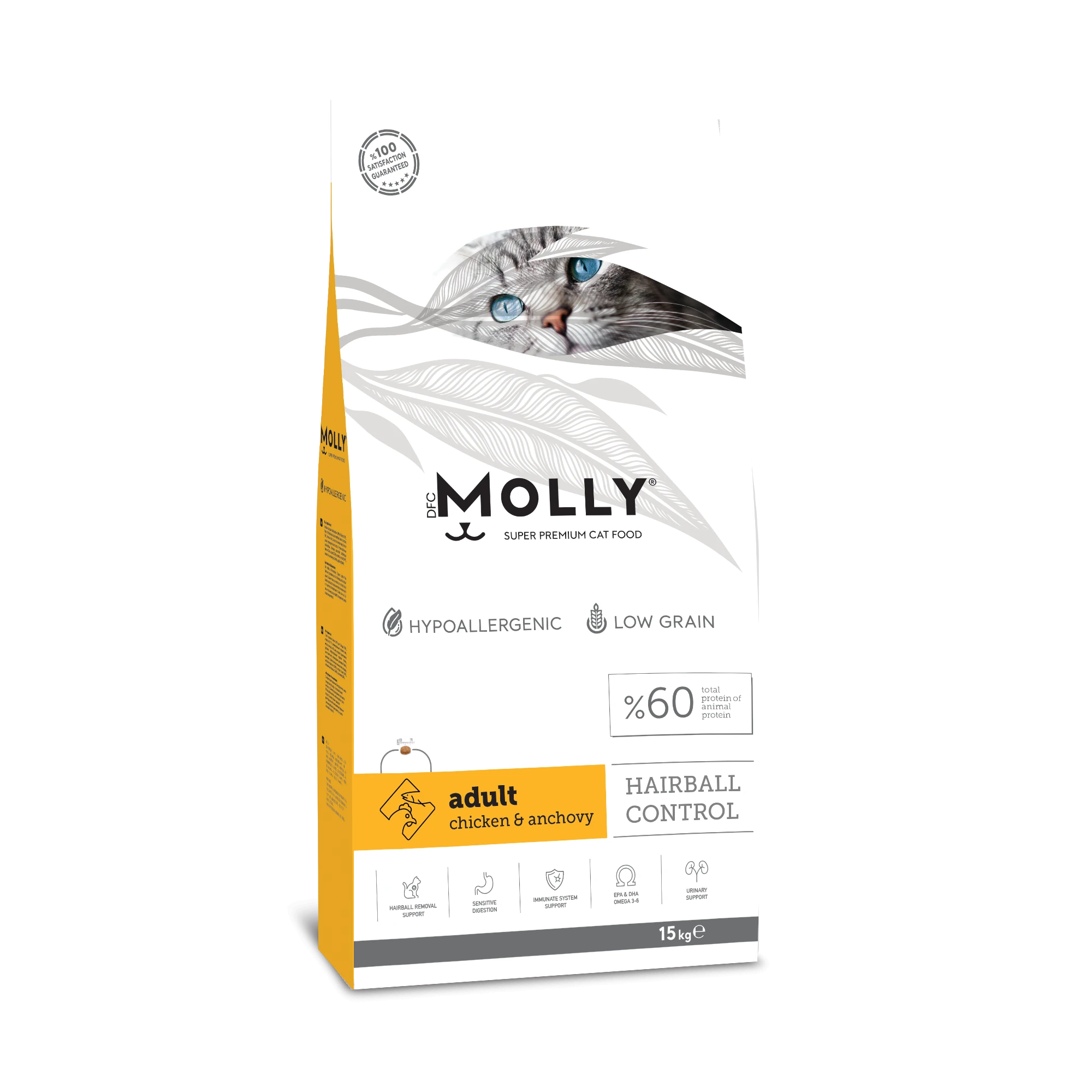 Molly Hipoalerjenik Düşük Tahıllı Tavuklu ve Hamsili Yetişkin Kedi Maması 15 Kg