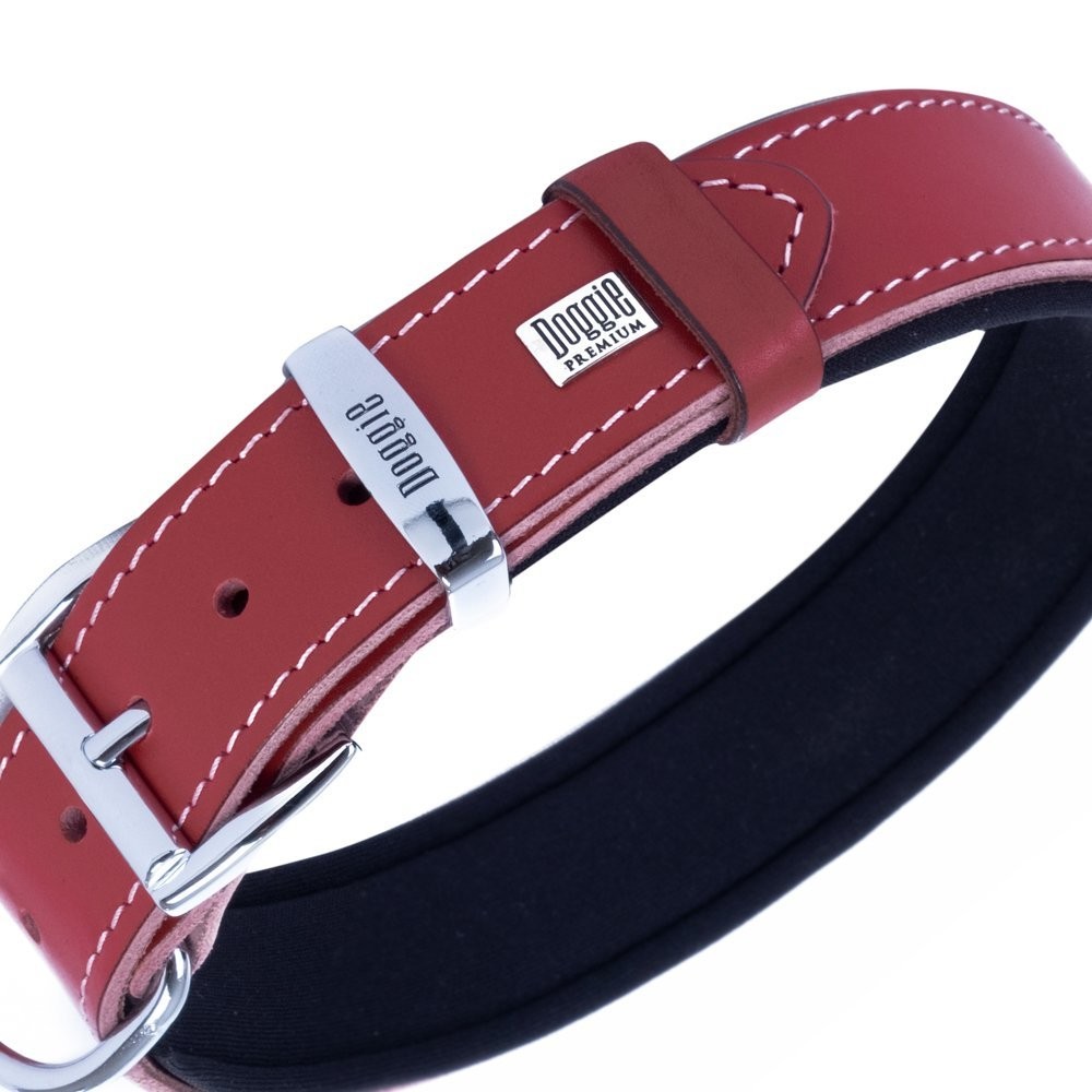 Doggie Konforlu Gerçek Deriden El Yapımı Kemik Süslü Köpek Boyun Tasması 4x52-60 Cm Kırmızı