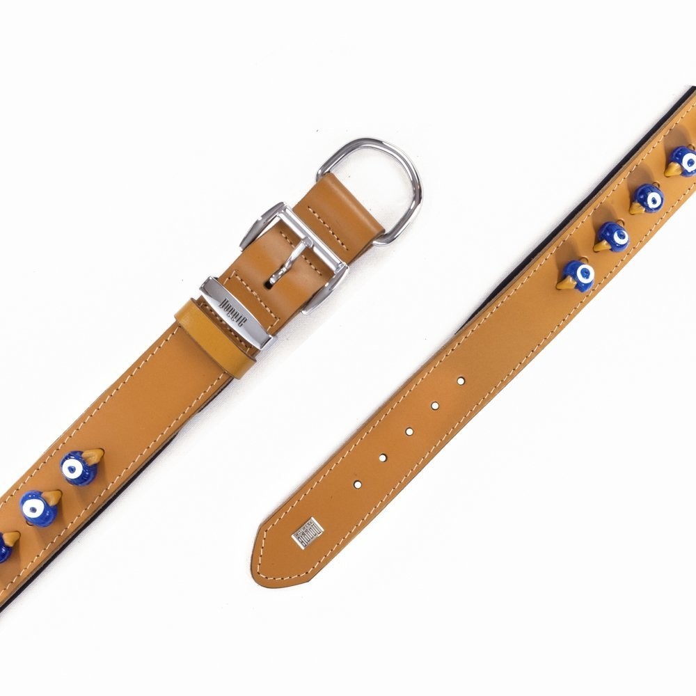 Doggie Konforlu Gerçek Deriden El Yapımı Nazar Boncuklu Köpek Boyun Tasması 3.5x47-55 Cm Kırmızı