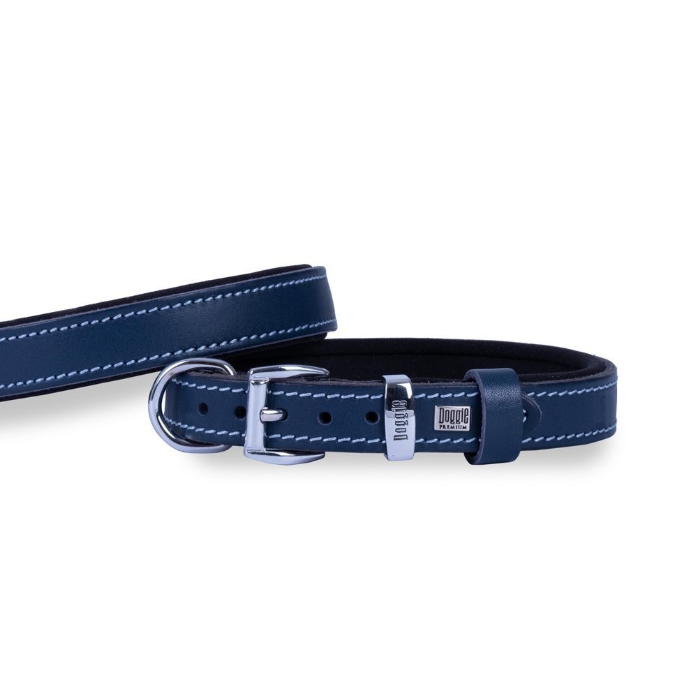 Doggie Konforlu Gerçek Deriden El Yapımı Köpek Boyun Tasması 2x30-35 Cm Royal Mavi