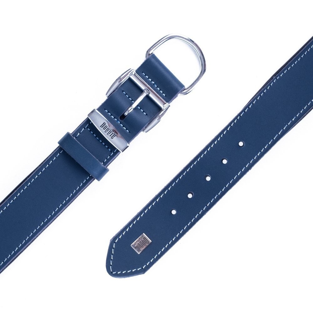 Doggie Konforlu Gerçek Deriden El Yapımı Köpek Boyun Tasması 4x47-55 Cm Royal Mavi
