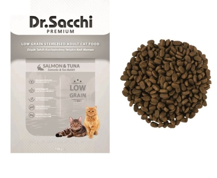 Dr. Sacchi Düşük Tahıllı Somonlu Kısırlaştırılmış Yetişkin Kedi Maması 10 Kg