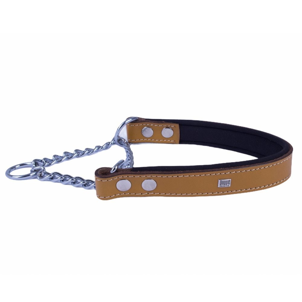Doggie Konforlu Gerçek Deriden El Yapımı Boğma Zincirli Köpek Boyun Tasması 2.5x45-55 Cm Camel