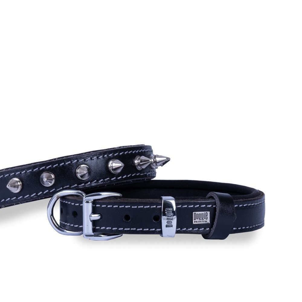 Doggie Konforlu Gerçek Deriden El Yapımı Çivili Köpek Boyun Tasması 2x30-35 Cm Siyah