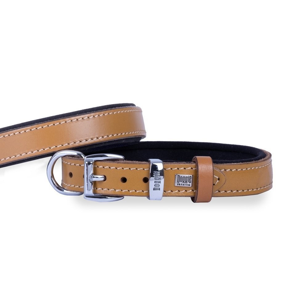 Doggie Konforlu Gerçek Deriden El Yapımı Köpek Boyun Tasması 2x35-40 Cm Camel