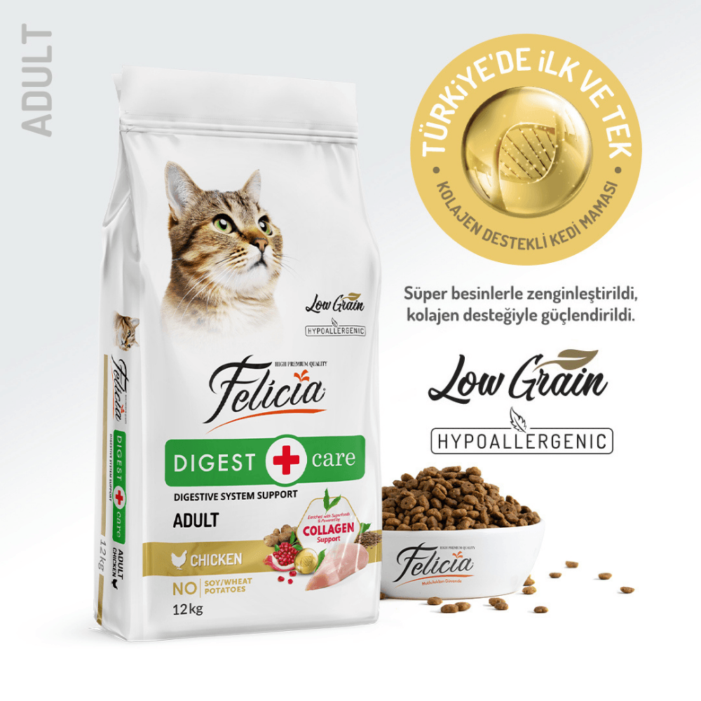 Felicia Hypoallergenic Digest Care Tavuk ve Hamsi Etli Yetişkin Kedi Maması 12 Kg