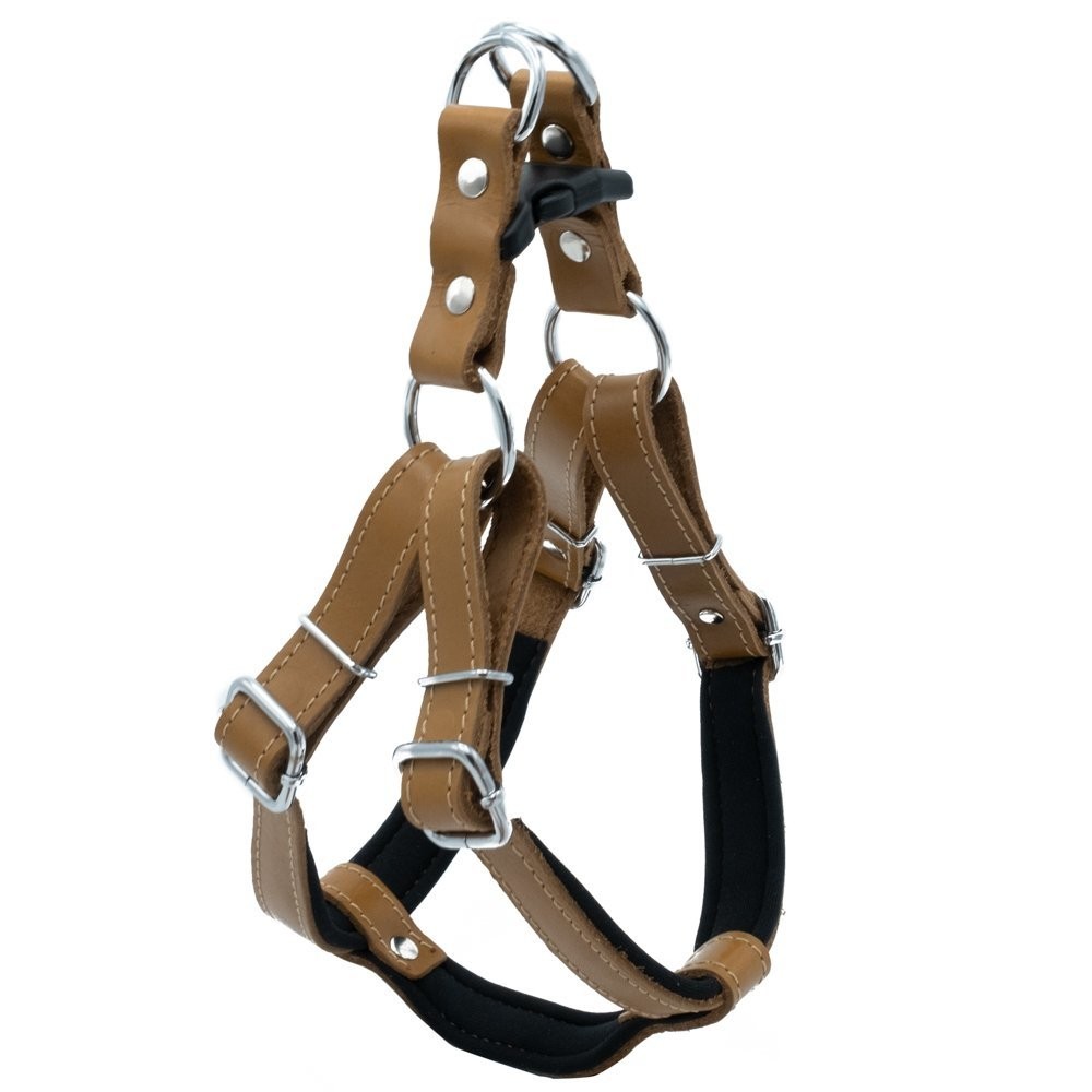 Doggie Konforlu Gerçek Deriden El Yapımı Ronin Model Köpek Göğüs Tasması XS-1.5x35-45 Cm Camel