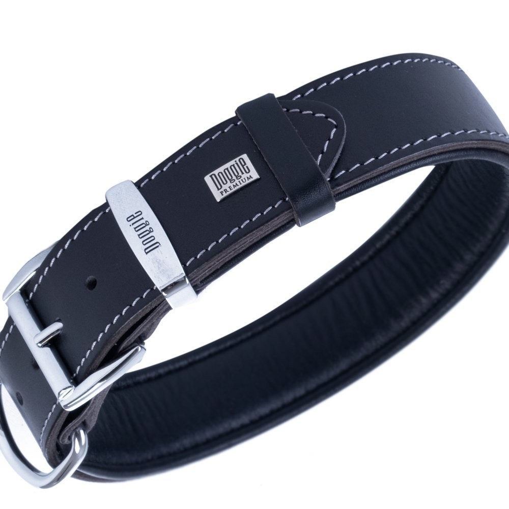 Doggie Firstclass Gerçek Deriden El Yapımı Köpek Boyun Tasması 4x47-55 Cm Siyah