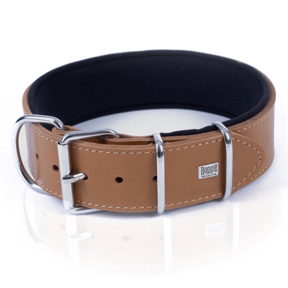 Doggie Çift Kat Gerçek Deriden El Yapımı Çivili Köpek Boyun Tasması 5x50-60 Cm Camel