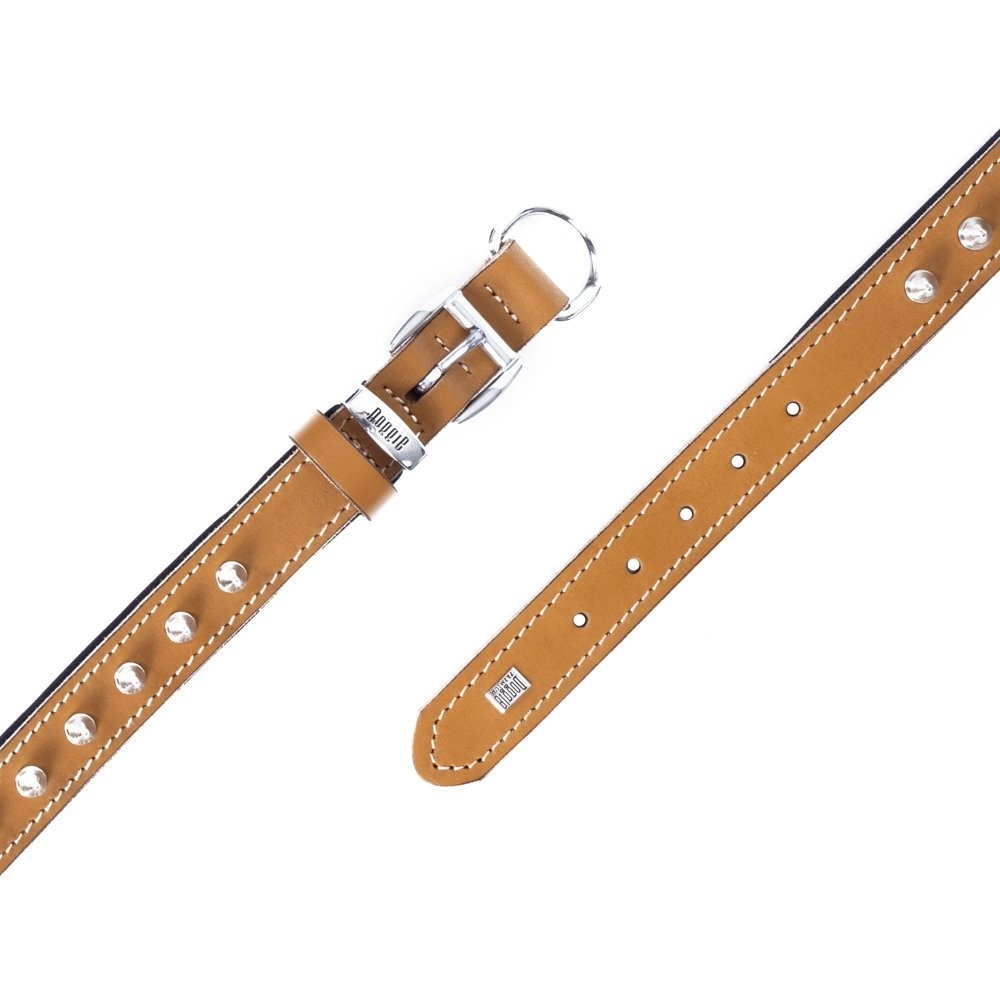 Doggie Konforlu Gerçek Deriden El Yapımı Çivili Köpek Boyun Tasması 2x30-35 Cm Camel