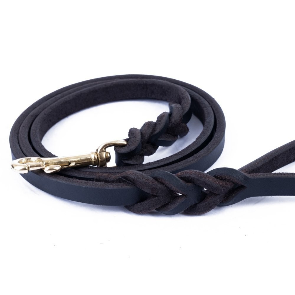 Doggie Eğitim Serisi Örgülü Yağlı Deri Köpek Gezdirme Kayışı S 1.4x150 Cm Kahverengi