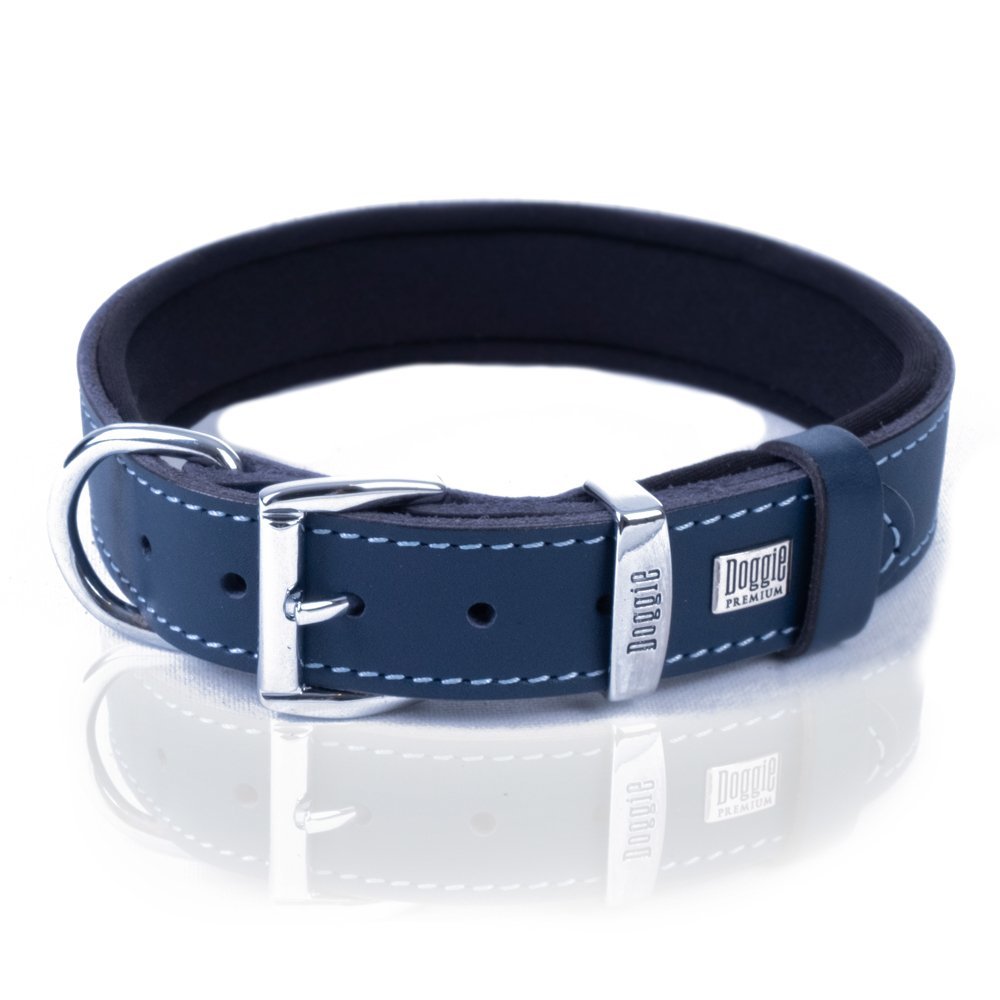 Doggie İsimlikli Deri Boyun Tasması M 3x42-50 Cm Royal Mavi