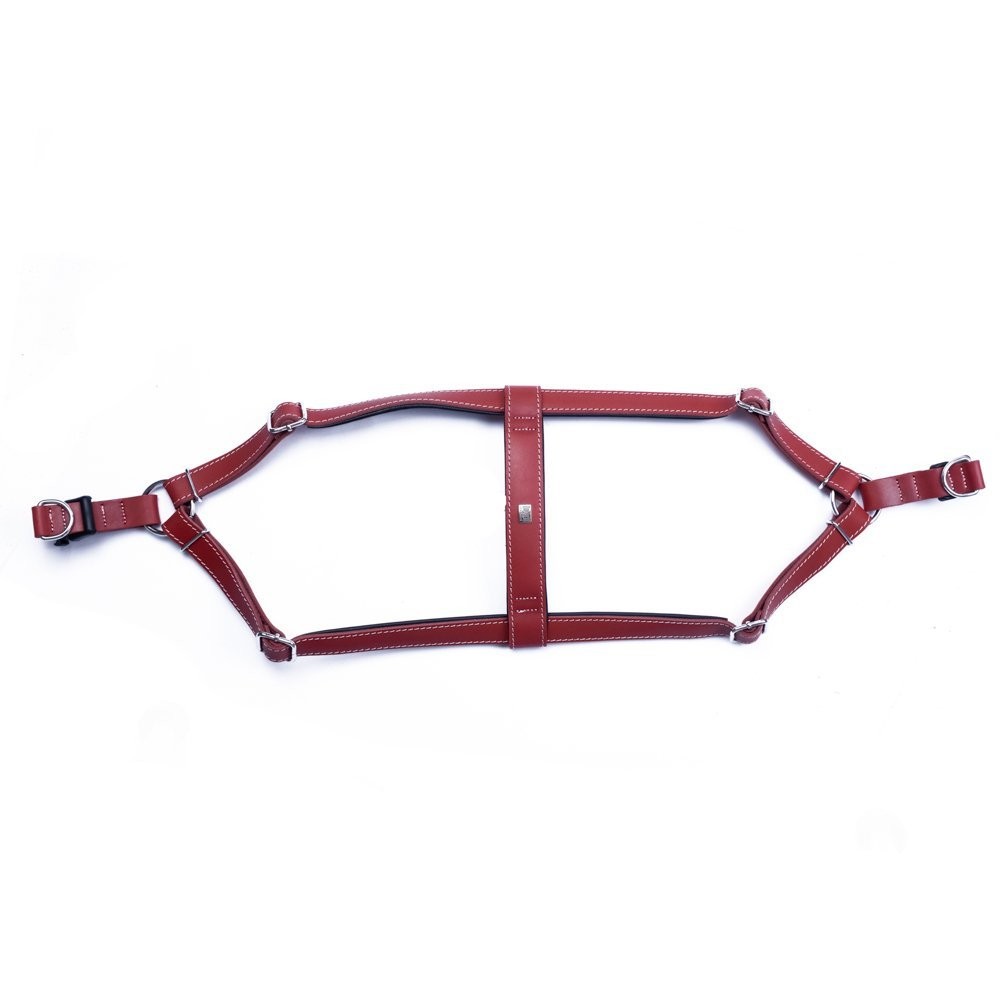 Doggie Konforlu Gerçek Deriden El Yapımı Ronin Model Köpek Göğüs Tasması L-2x55-65 Cm Kırmızı