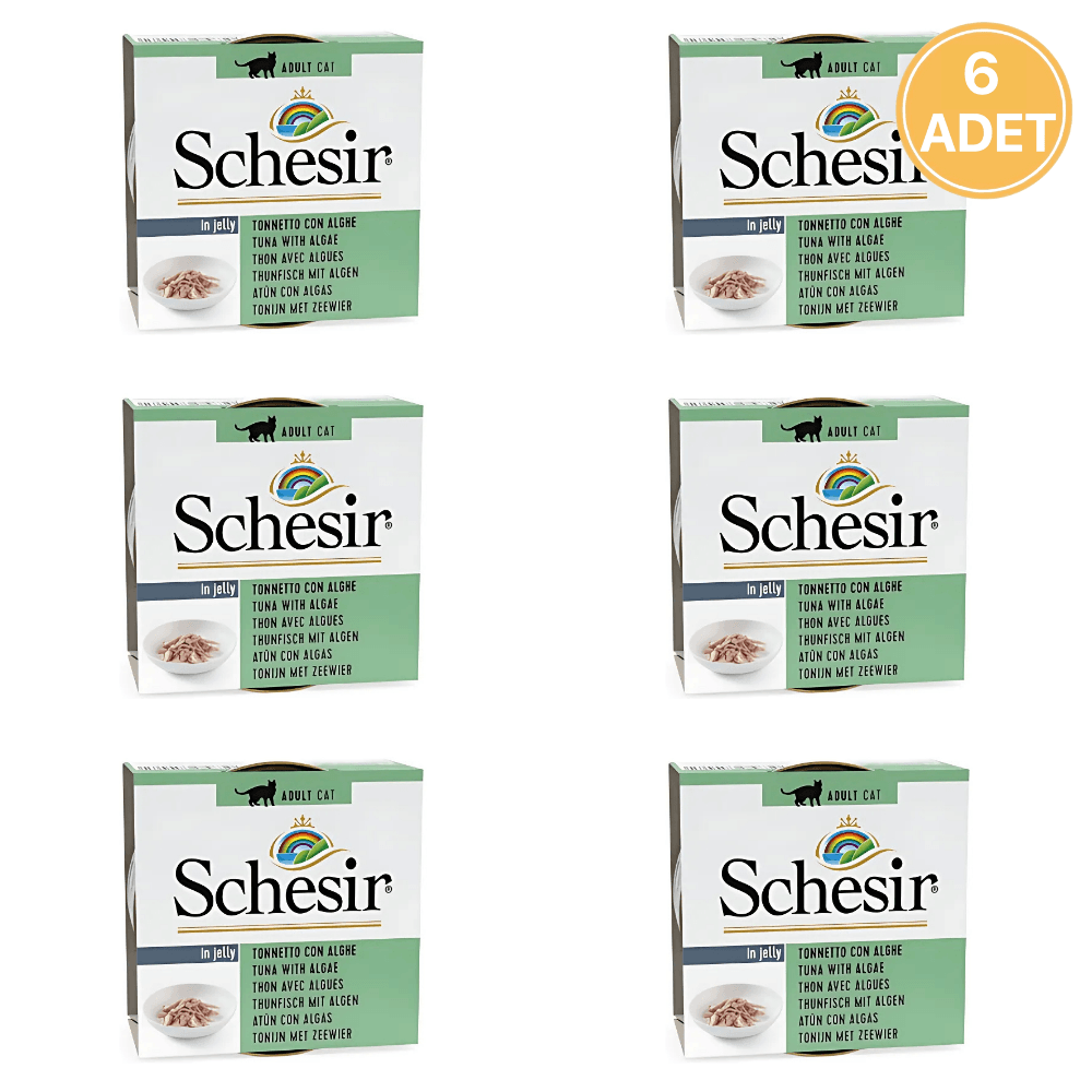 Schesir Jöleli Ton Balıklı ve Deniz Bitkili Yetişkin Kedi Konservesi 85 Gr (6 Adet)