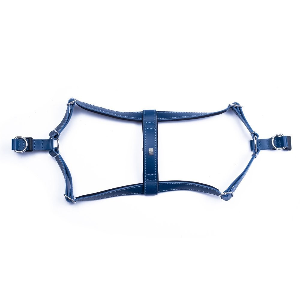 Doggie Konforlu Gerçek Deriden El Yapımı Ronin Model Köpek Göğüs Tasması XXL-3x70-80 Cm Royal Mavi