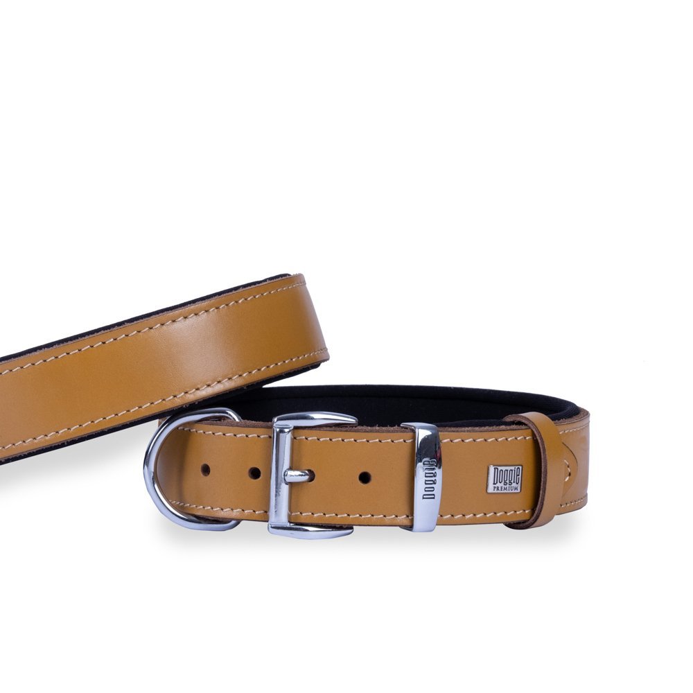 Doggie Konforlu Gerçek Deriden El Yapımı Köpek Boyun Tasması 3.5x52-60 Cm Camel
