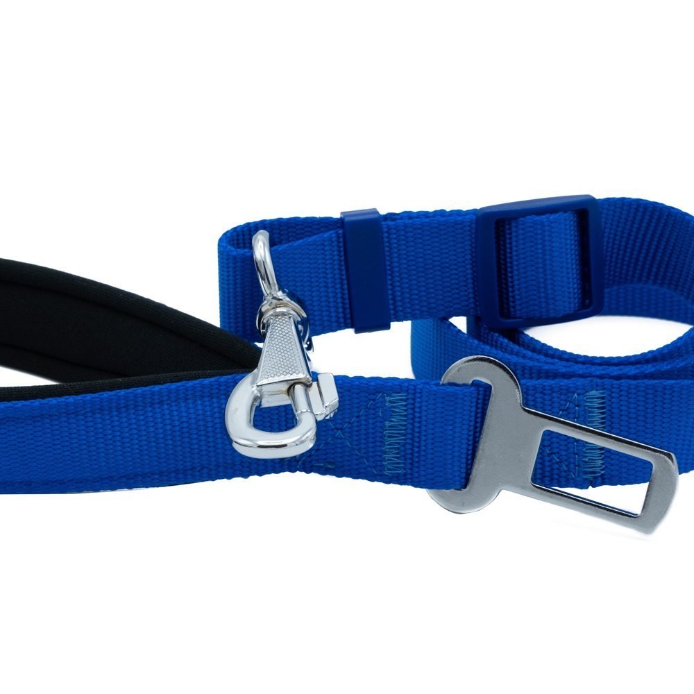Doggie Dokuma Emniyet Kemerli Köpek Gezdirme Kayışı M 2.5x80-120 Cm Royal Mavi