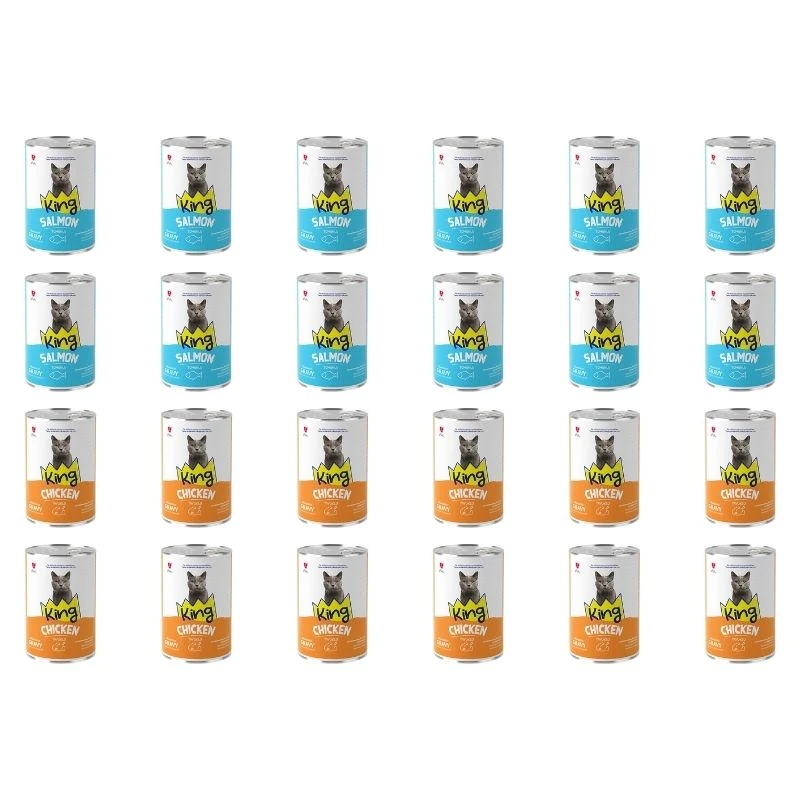 King Sos İçerisinde Et Parçacıklı Karışık Yetişkin Kedi Konservesi 400 Gr (24 Adet)
