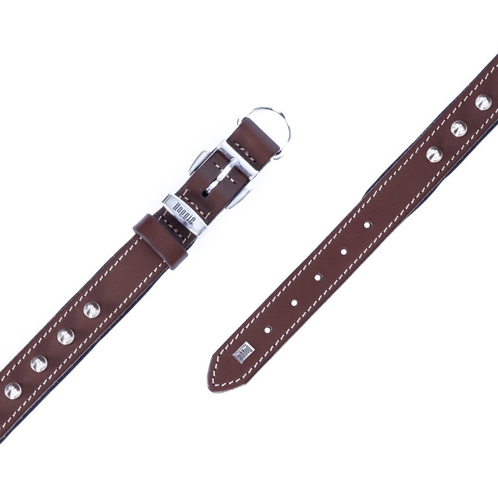 Doggie Konforlu Gerçek Deriden El Yapımı Çivili Köpek Boyun Tasması 2x30-35 Cm Kahverengi