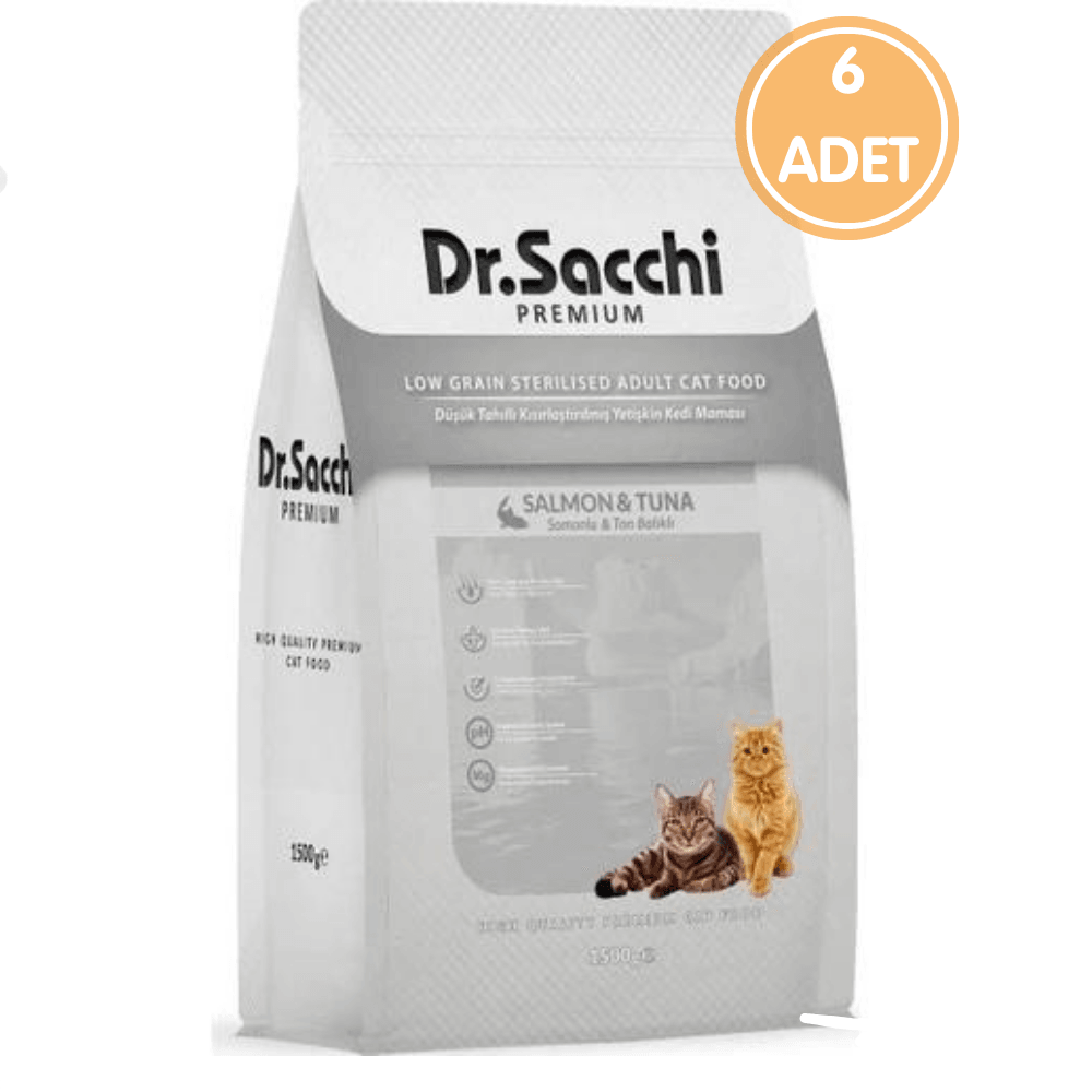 Dr.sacchi Premium Düşük Tahıllı Kısır Kedi Maması 1,5 kg (6 ADET)