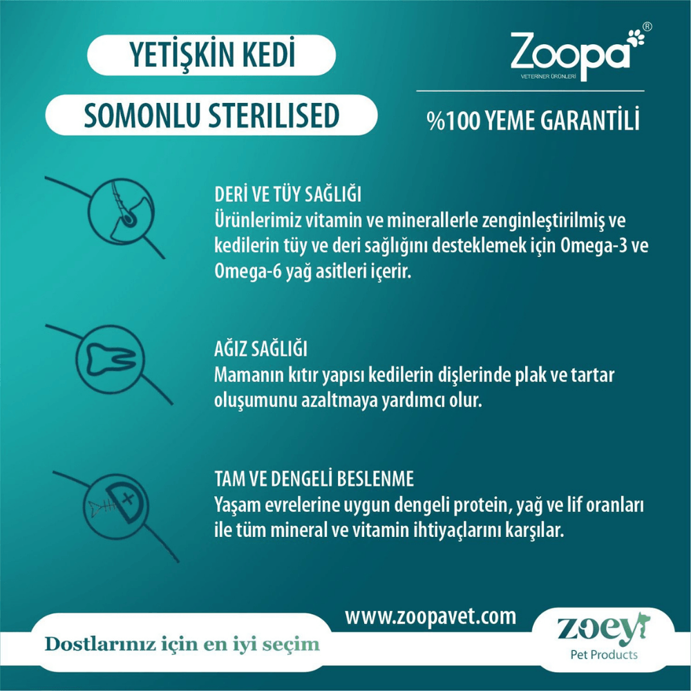 Zoey Somonlu Kısırlaştırılmış Yetişkin Kedi Maması 15 KG