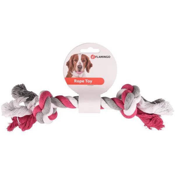 Flamingo 2 Düğümlü Renkli İp Köpek Oyuncağı M 30 Cm