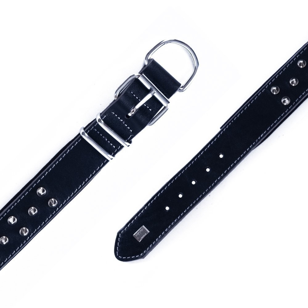Doggie Çift Kat Gerçek Deriden El Yapımı Çivili Köpek Boyun Tasması 4x47-55 Cm Siyah