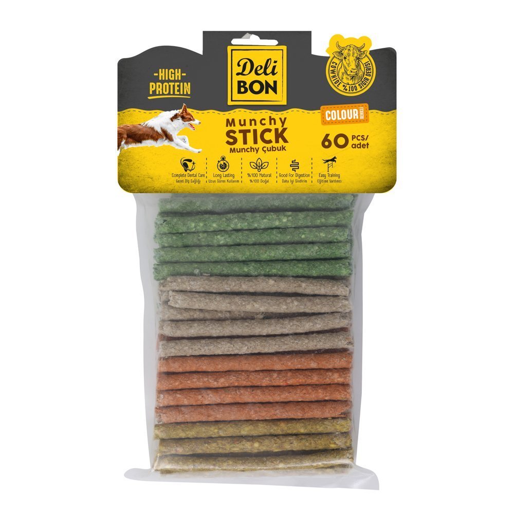 Delibon Munchy Renkli Çubuk Köpek Ödülü Kalın (60 Adet)