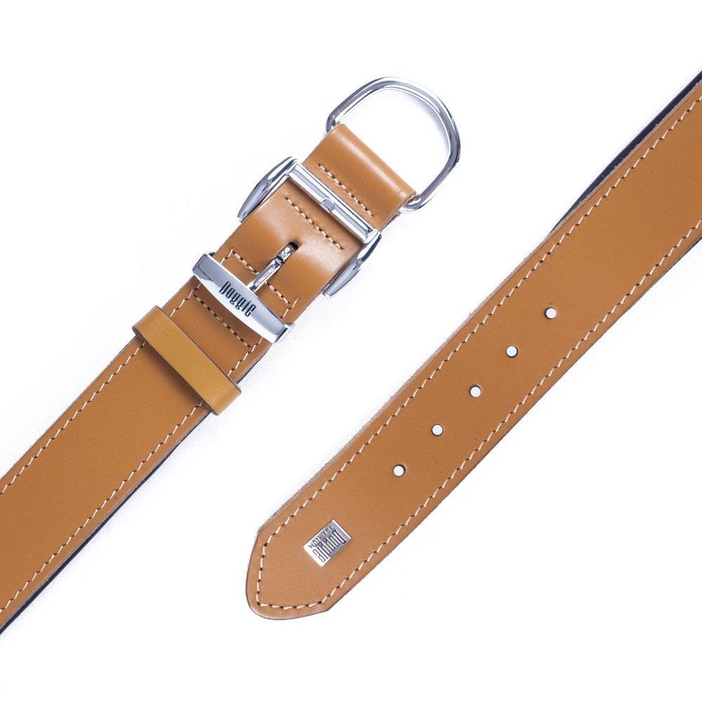 Doggie Konforlu Gerçek Deriden El Yapımı Köpek Boyun Tasması 4x52-60 Cm Camel