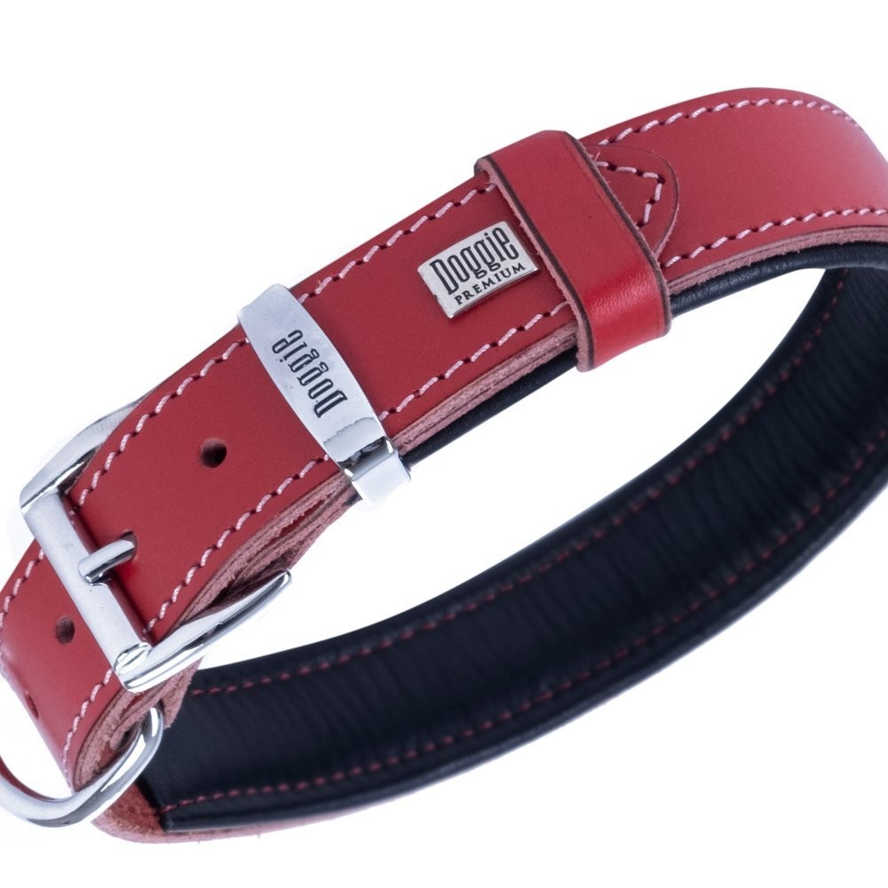 Doggie Firstclass Gerçek Deriden El Yapımı Köpek Boyun Tasması 4x52-60 Cm Kırmızı
