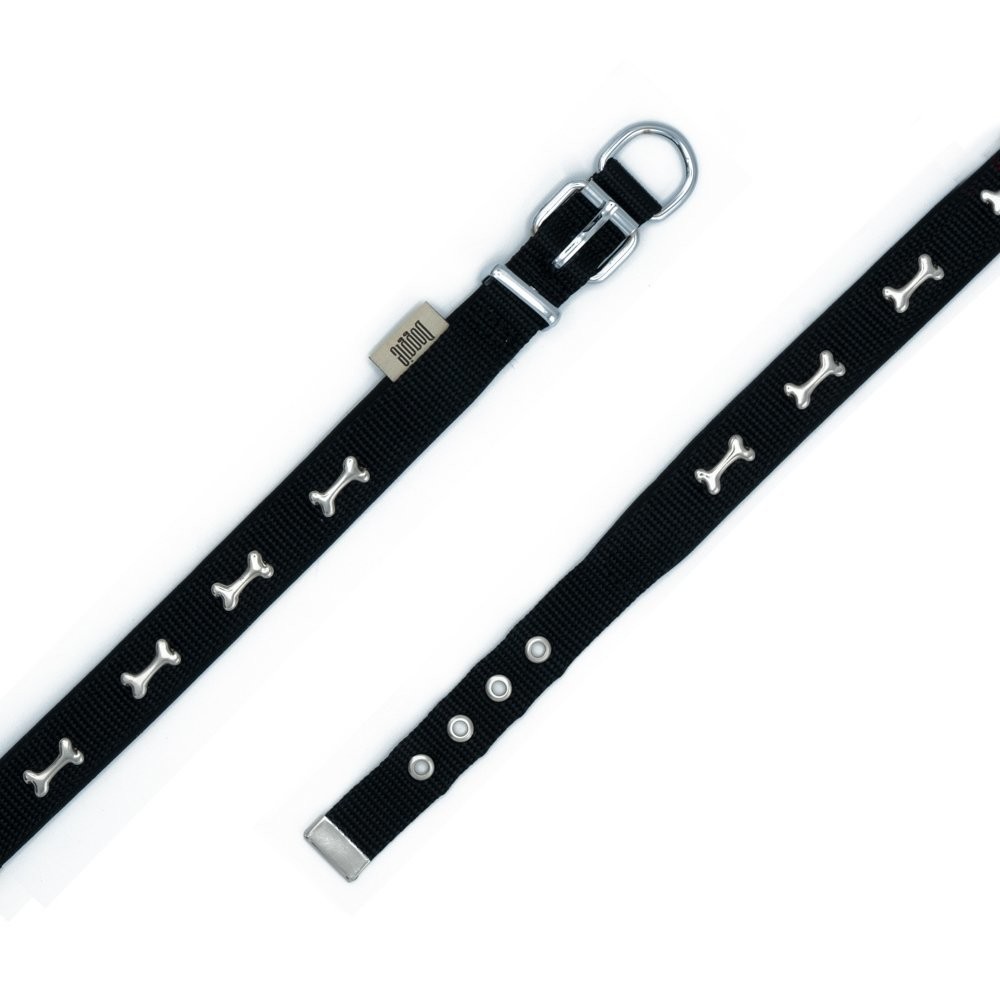 Doggie Comfort Metal Kemik İşlemeli Köpek Boyun Tasması S 2x30-35 Cm Siyah