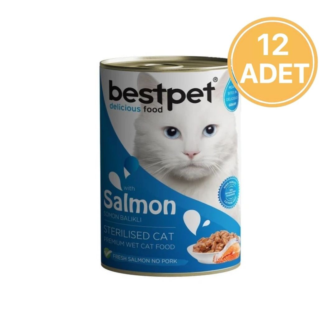 Bestpet Kısırlaştırılmış Somonlu Konserve Yetişkin Kedi Maması 400 Gr (12 Adet)