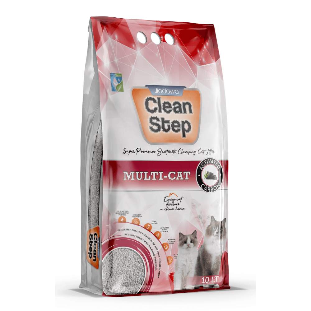 JADAWA Clean Step Multi-Cat Çoklu Kediler için Aktif Karbonlu Topaklanan İnce Tane Bentonit Kedi Kumu 10 LT
