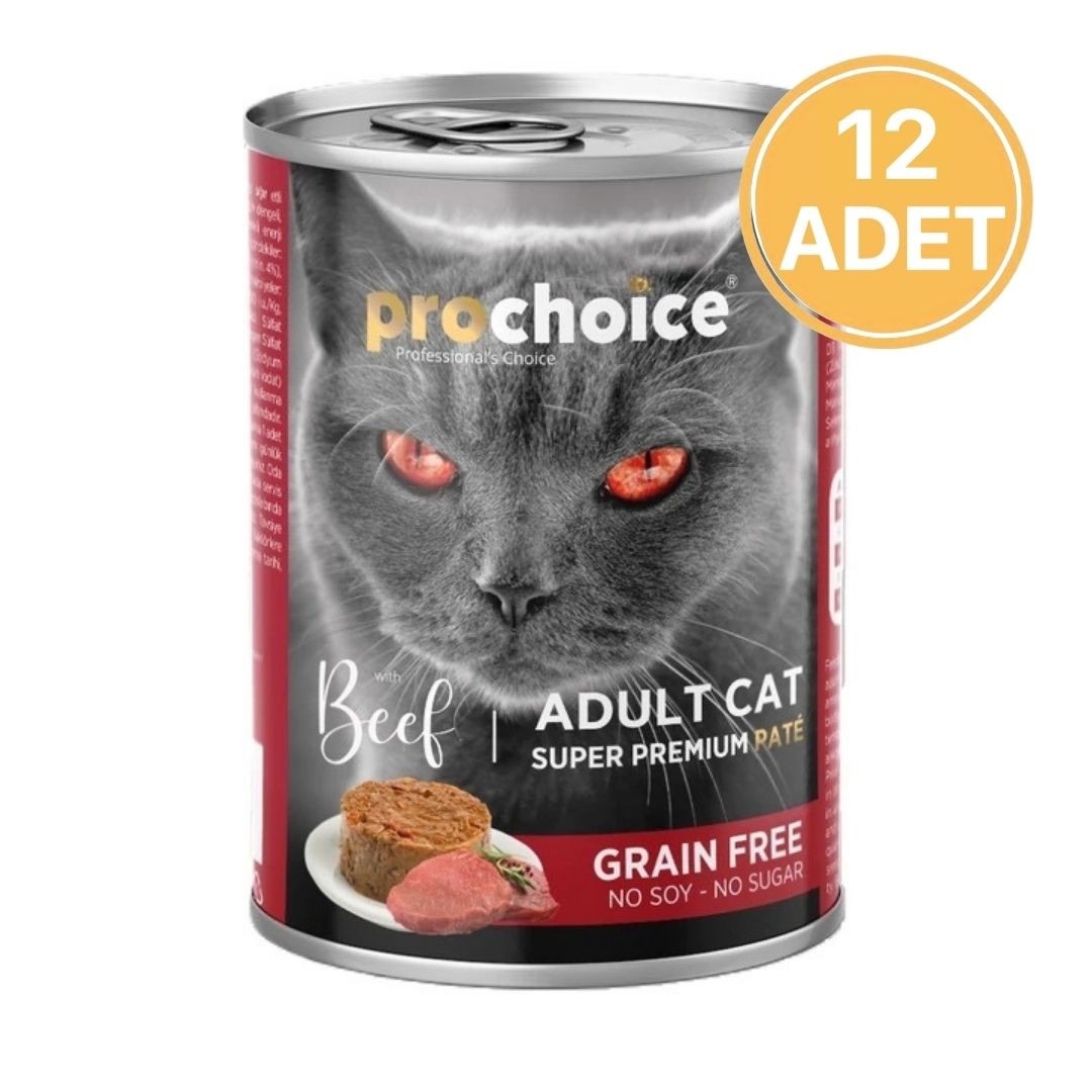 Prochoice Tahılsız Sığır Etli Ezme Konserve Kedi Maması 400 Gr (12 Adet)