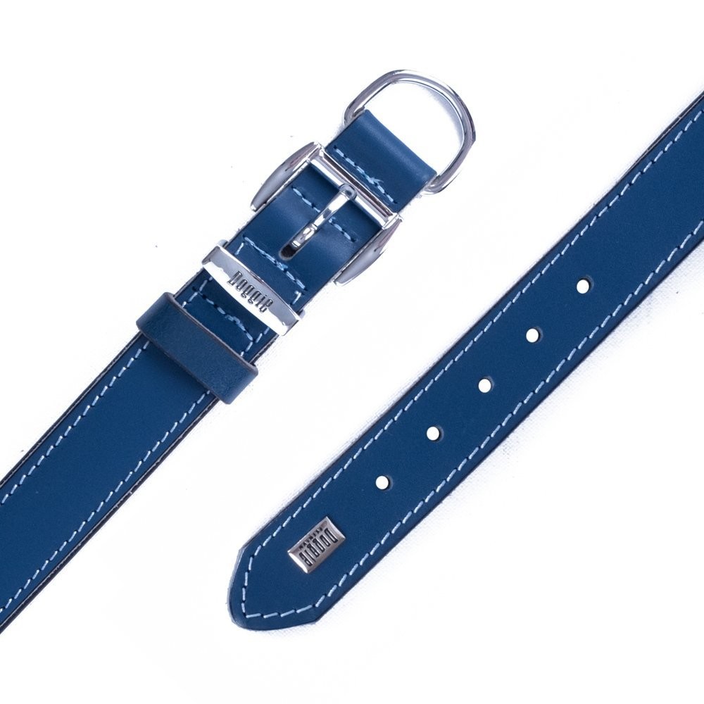 Doggie Konforlu Gerçek Deriden El Yapımı Köpek Boyun Tasması 3x42-50 Cm Royal Mavi