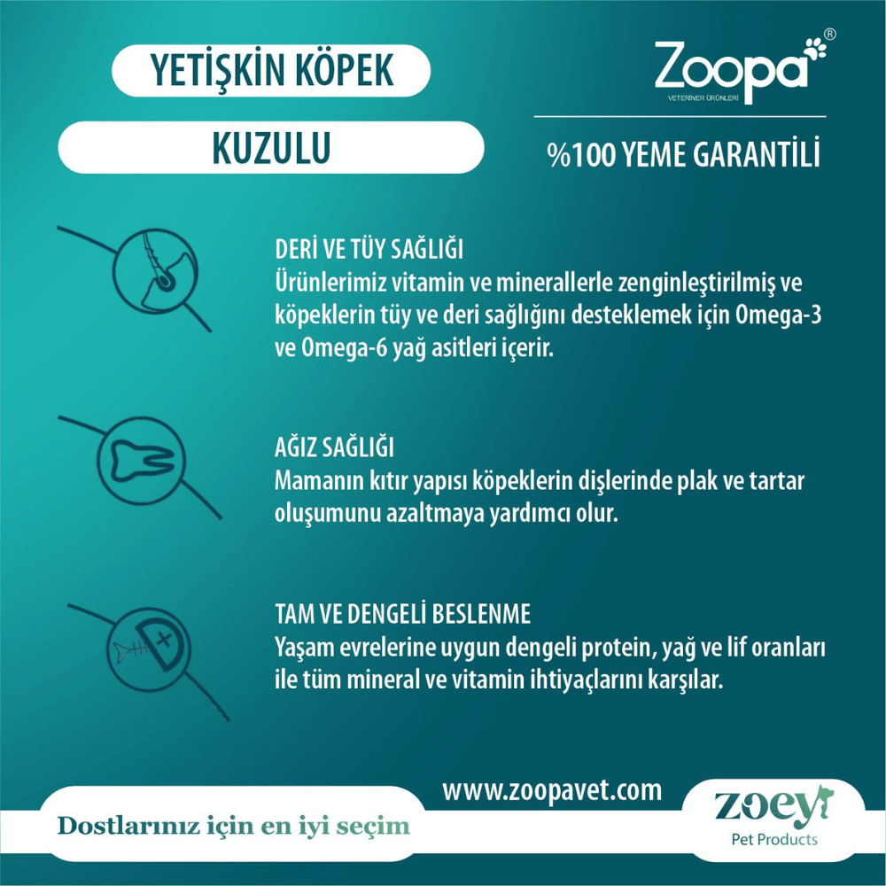 Zoey Kuzulu Yetişkin Köpek Maması 15 KG