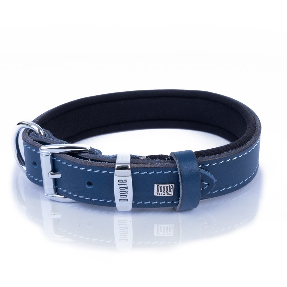 Doggie Konforlu Gerçek Deriden El Yapımı Kemik Süslü Köpek Boyun Tasması 2.5x37-45 Cm Royal Mavi