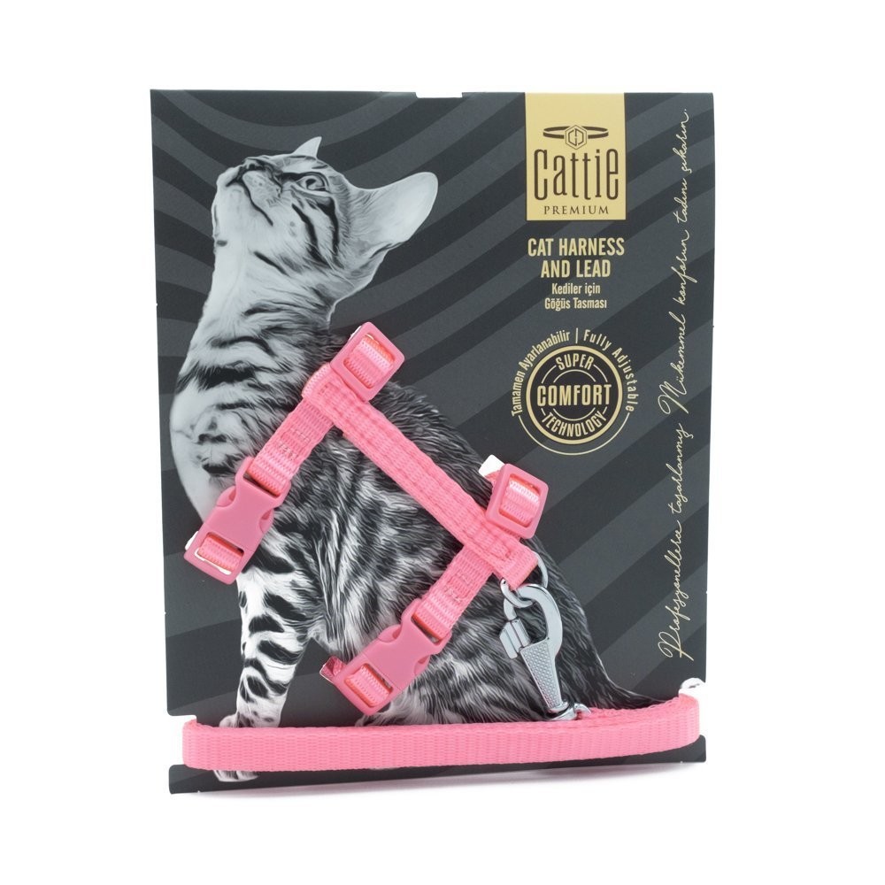 Cattie Dokuma Kedi Göğüs Tasma ve Uzatma Seti 1x25-40 Cm Pembe